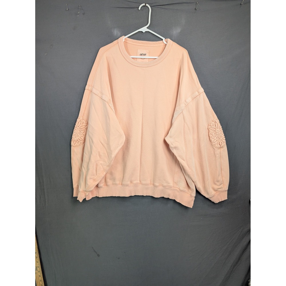 Aerie Womens Peach Oversized Lace Patch Elbow Sweatshirt XL 8578